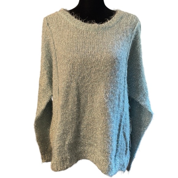 Jennifer Lopez gilded glamour sweater, pale blue with silver threads, size Med - Picture 1 of 9